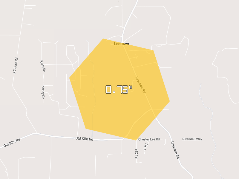 Hail map of Picayune, MS on Jun 2, 2026, hail up to 0.75"