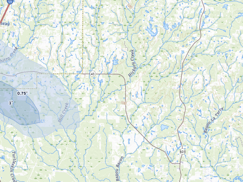 NEXRAD radar-signature map of the hail storm over Picayune, MS on Jul 5, 2026