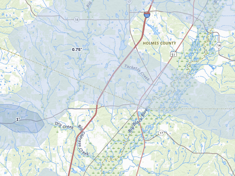 NEXRAD radar-signature map of the hail storm over Pickens, MS on Apr 24, 2026