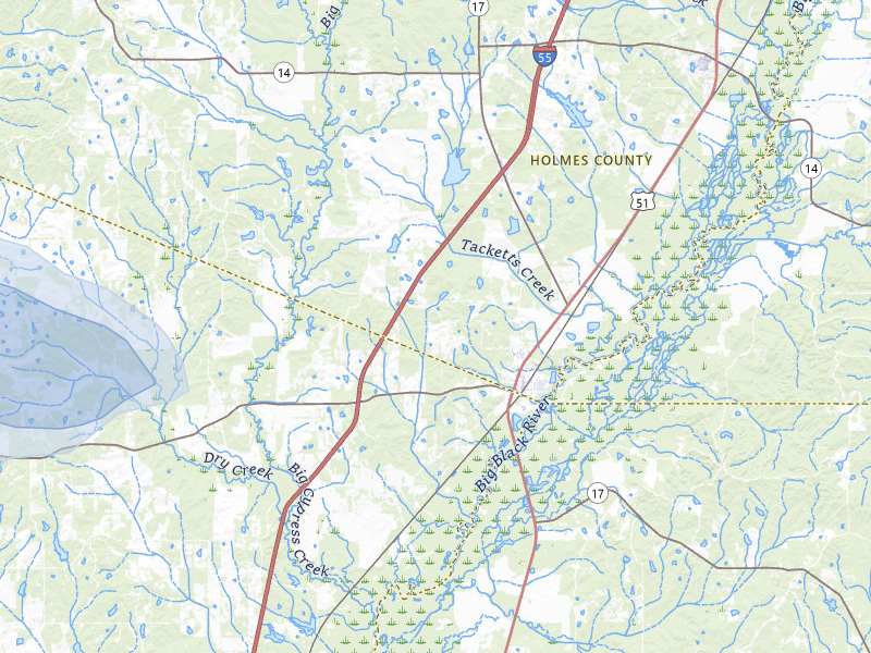 NEXRAD radar-signature map of the hail storm over Pickens, MS on Jul 1, 2026