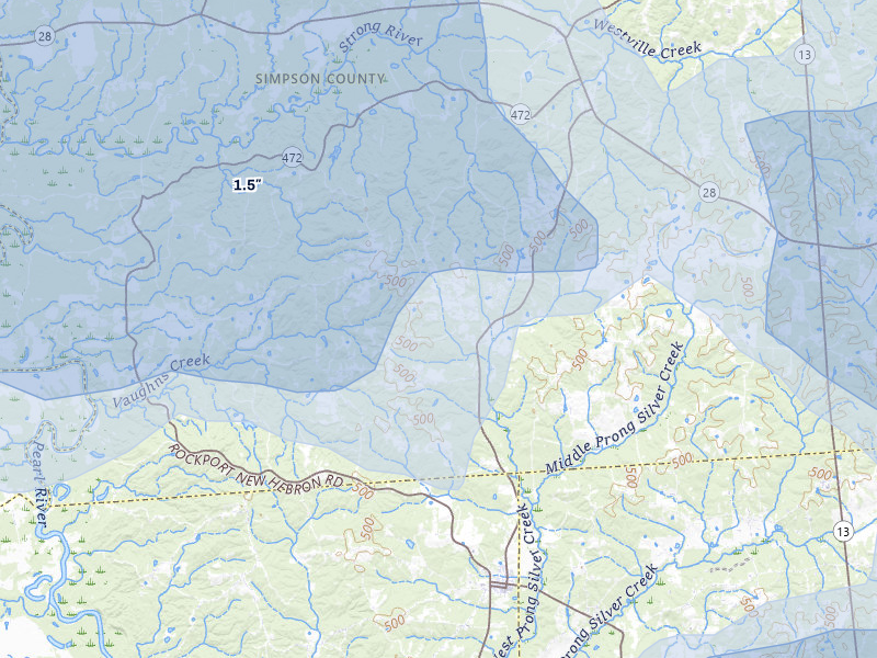 NEXRAD radar-signature map of the hail over Pinola, MS