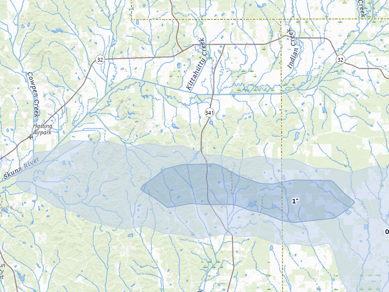 NEXRAD radar-signature map of the hail storm over Pittsboro, MS on Apr 28, 2026