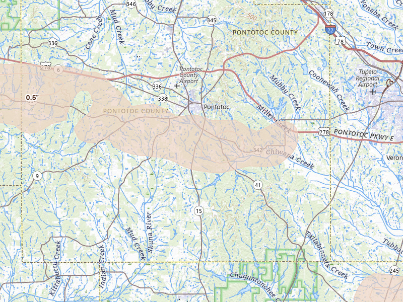 Radar-estimated hail-size map of the storm over Pontotoc, MS