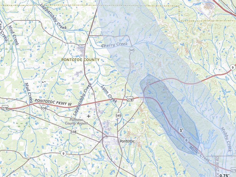 NEXRAD radar-signature map of the hail storm over Pontotoc, MS on Jul 3, 2026