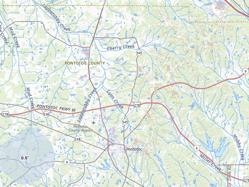 NEXRAD radar-signature map of the hail storm over Pontotoc, MS on Jul 10, 2026