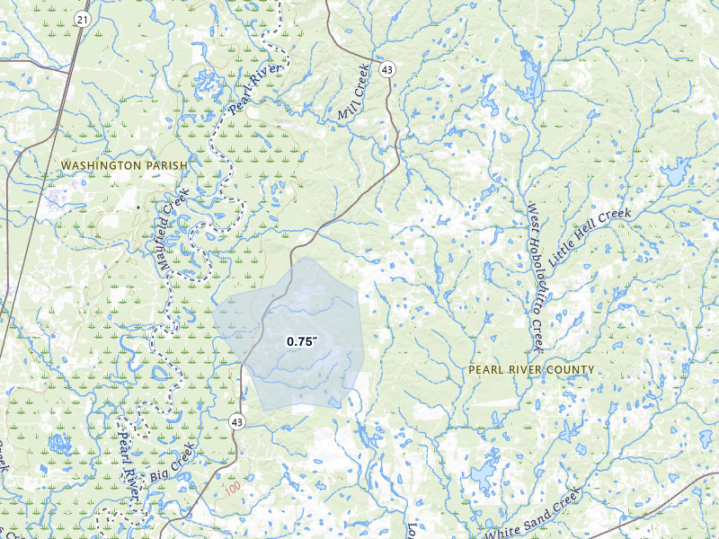 NEXRAD radar-signature map of the hail over Poplarville, MS