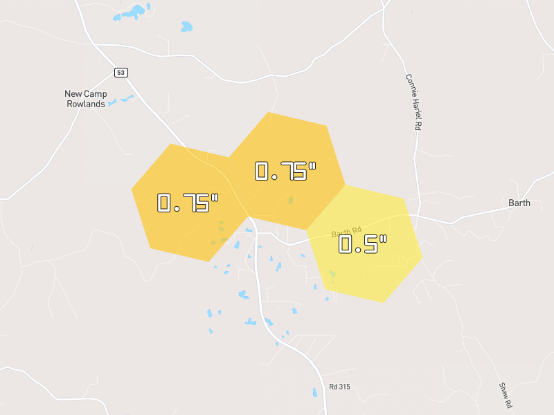 Hail map of Poplarville, MS on Jul 2, 2026, hail up to 0.75"