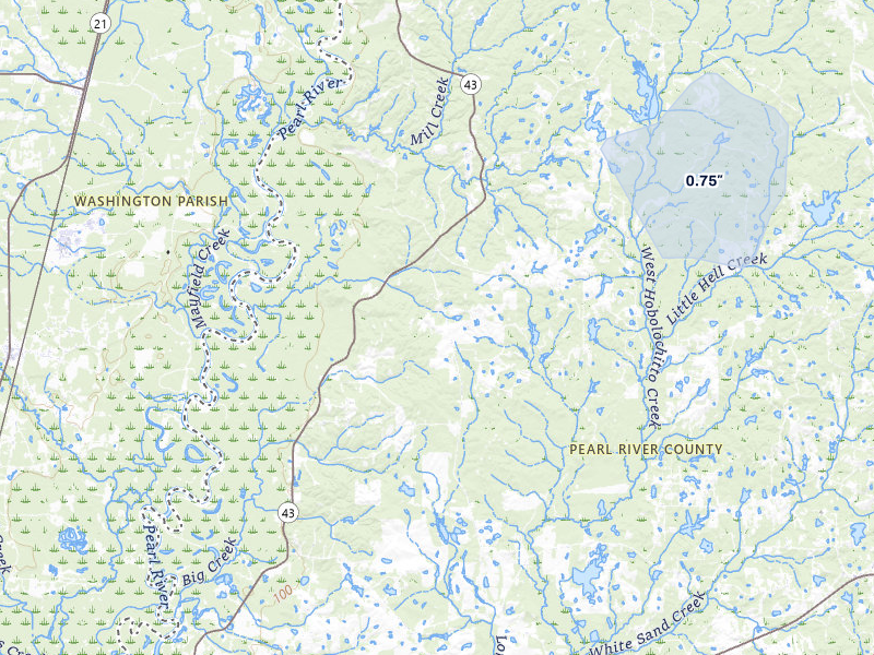 NEXRAD radar-signature map of the hail storm over Poplarville, MS on Jul 9, 2026