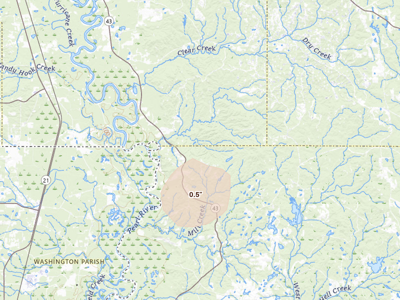 Radar-estimated hail-size map of the storm over Poplarville, MS