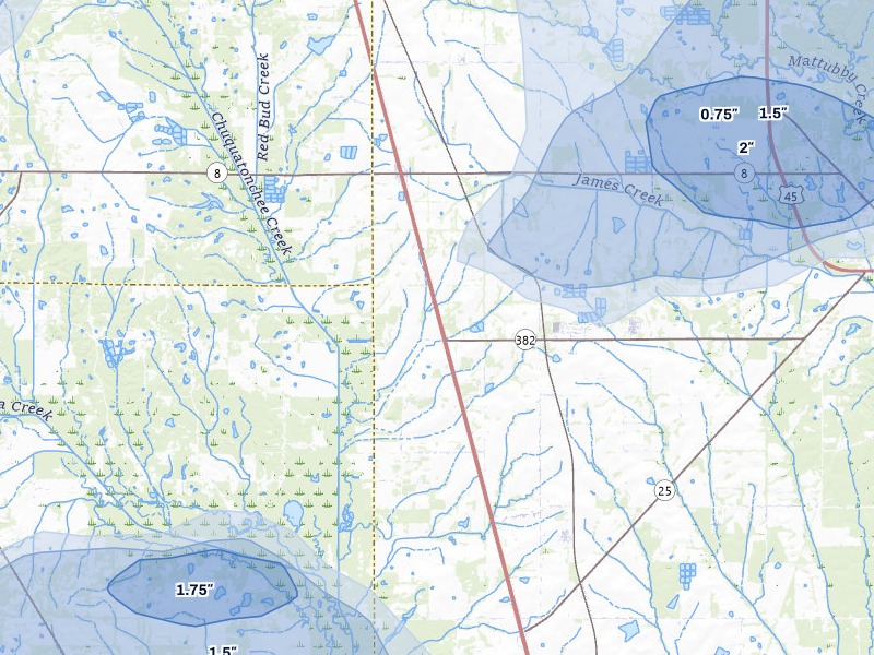 NEXRAD radar-signature map of the hail over Prairie, MS