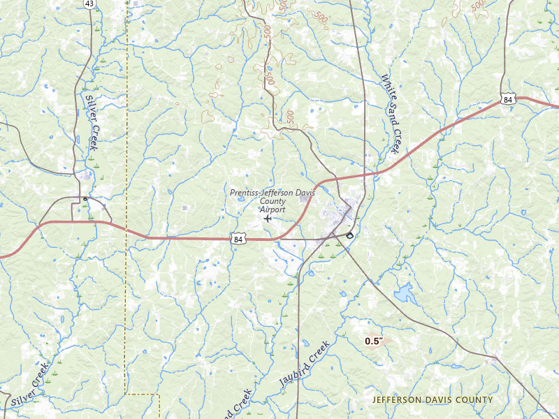 Radar-estimated hail-size map of the storm over Prentiss, MS on Jul 1, 2026