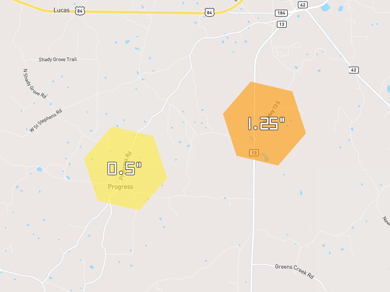 Hail map of Prentiss, MS on Jul 1, 2026, hail up to 1.25"