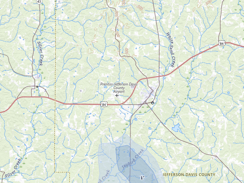 NEXRAD radar-signature map of the hail over Prentiss, MS
