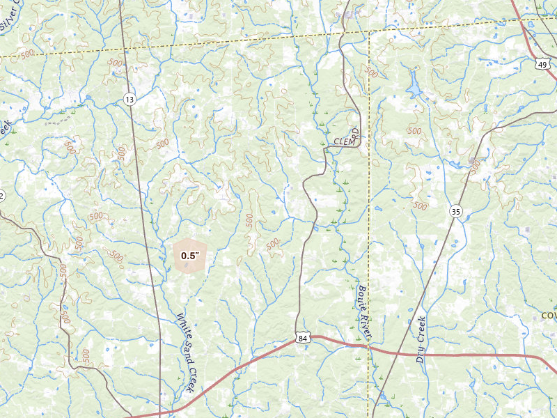 Radar-estimated hail-size map of the storm over Prentiss, MS on Sep 3, 2026