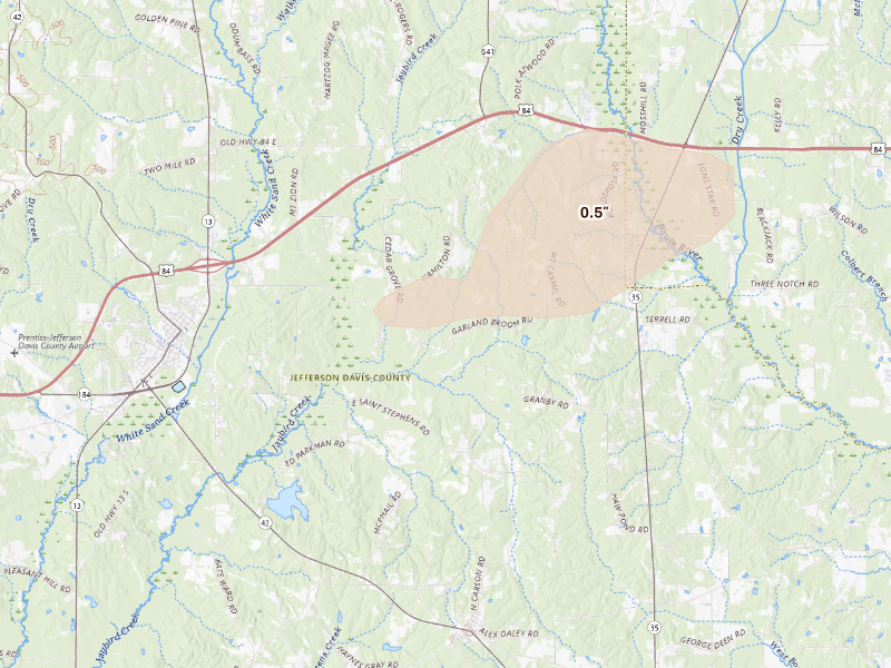 Radar-estimated hail-size map of the storm over Prentiss, MS