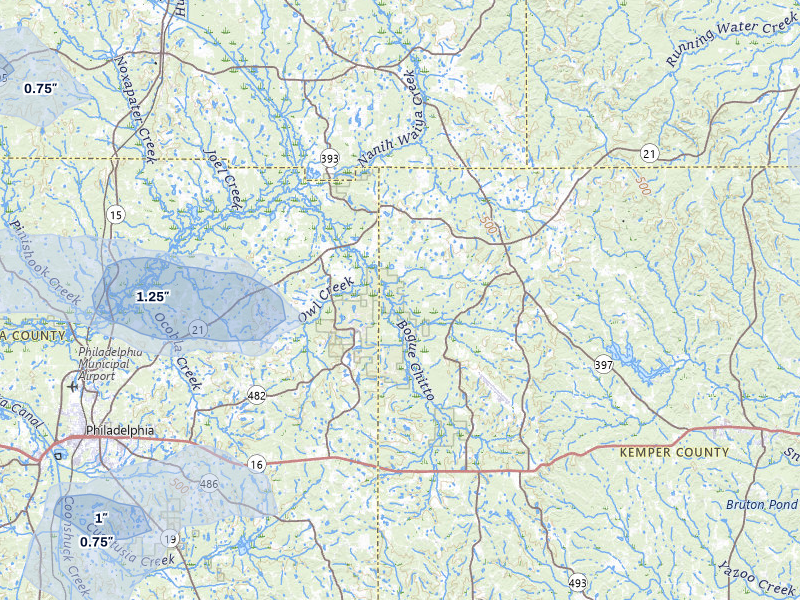 NEXRAD radar-signature map of the hail storm over Preston, MS on Apr 28, 2026