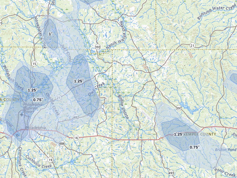 NEXRAD radar-signature map of the hail storm over Preston, MS on Jun 1, 2026