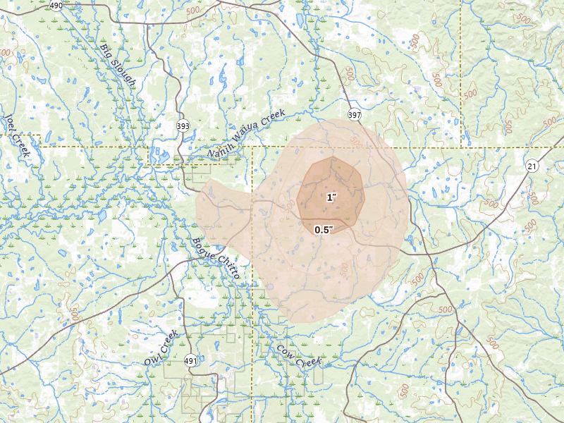 Radar-estimated hail-size map of the storm over Preston, MS
