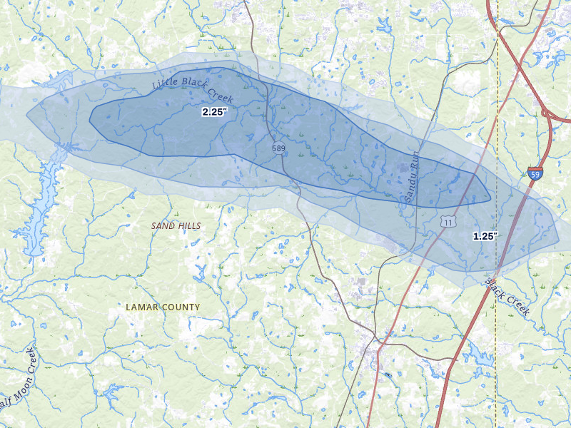 NEXRAD radar-signature map of the hail storm over Purvis, MS on Apr 26, 2026