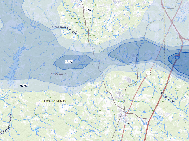 NEXRAD radar-signature map of the hail storm over Purvis, MS on May 6, 2026
