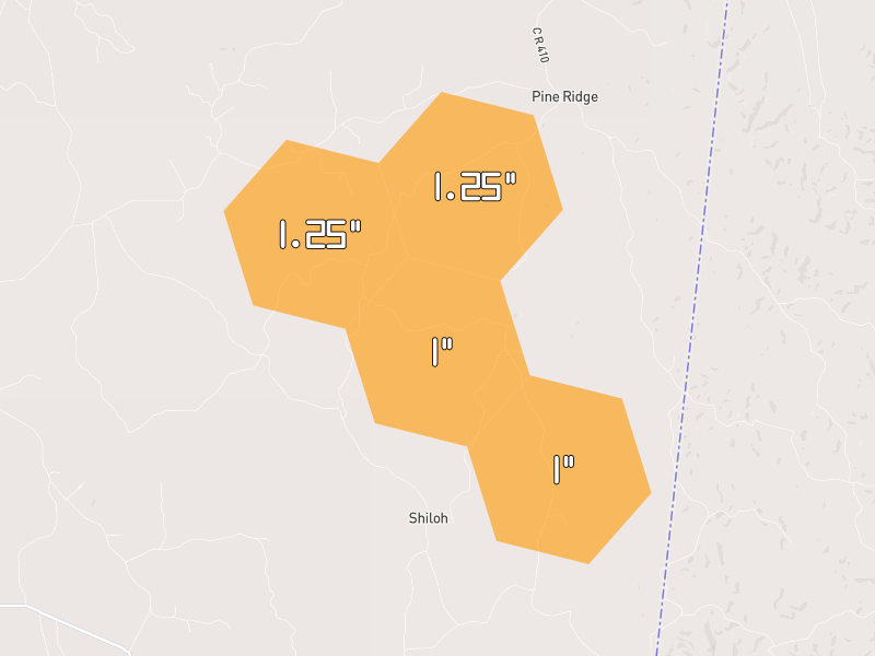 Hail map of Quitman, MS on Jul 1, 2026, hail up to 1.25"