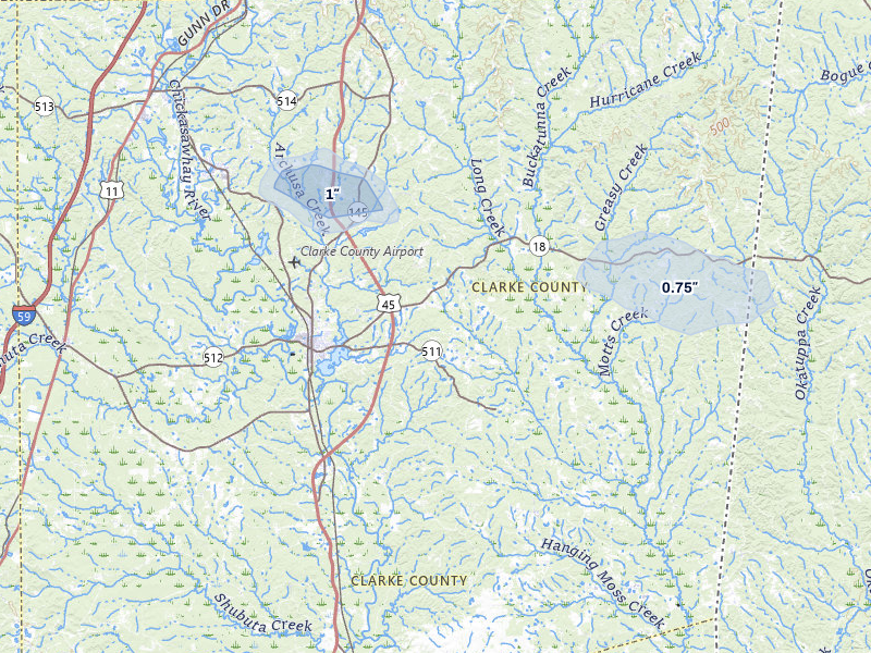 NEXRAD radar-signature map of the hail over Quitman, MS