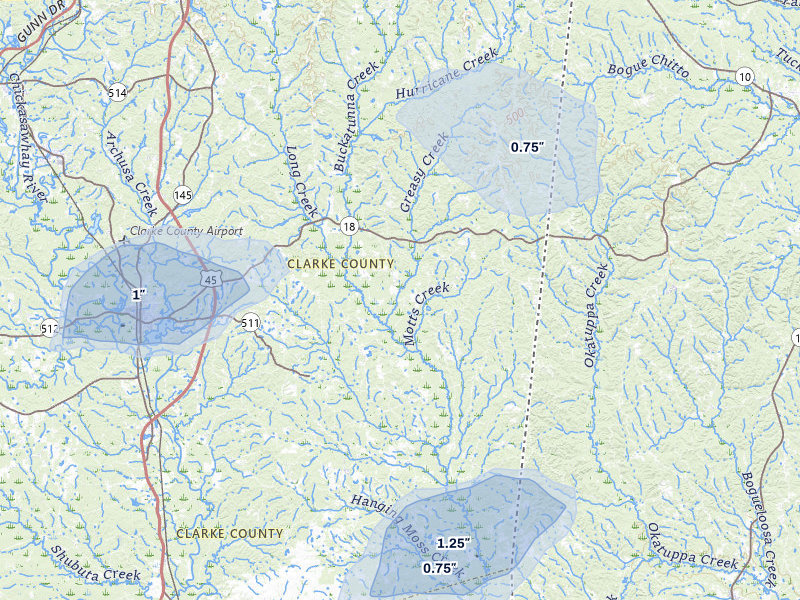 NEXRAD radar-signature map of the hail storm over Quitman, MS on Aug 20, 2026