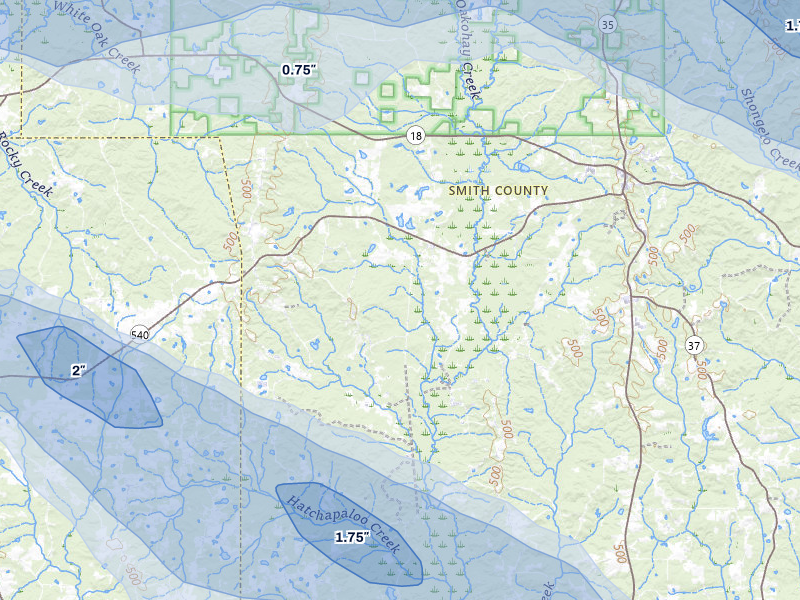NEXRAD radar-signature map of the hail over Raleigh, MS