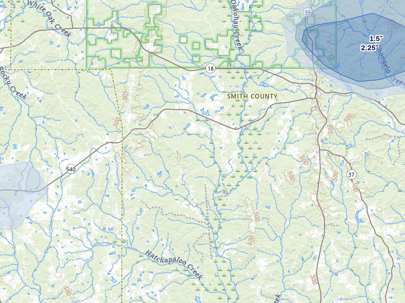 NEXRAD radar-signature map of the hail storm over Raleigh, MS on Jun 1, 2026
