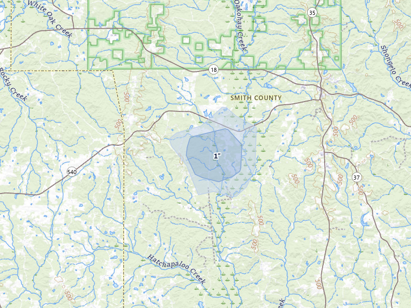 NEXRAD radar-signature map of the hail over Raleigh, MS