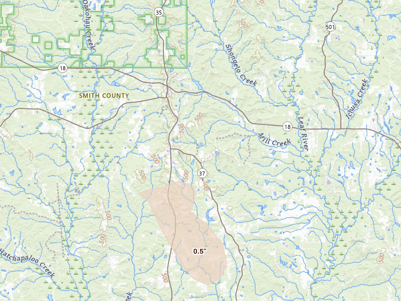 Radar-estimated hail-size map of the storm over Raleigh, MS on Sep 3, 2026