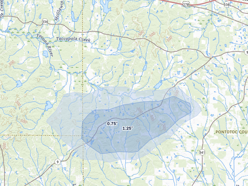 NEXRAD radar-signature map of the hail over Randolph, MS