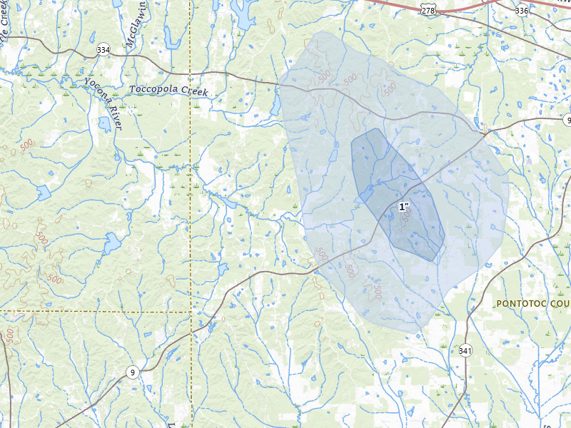 NEXRAD radar-signature map of the hail over Randolph, MS