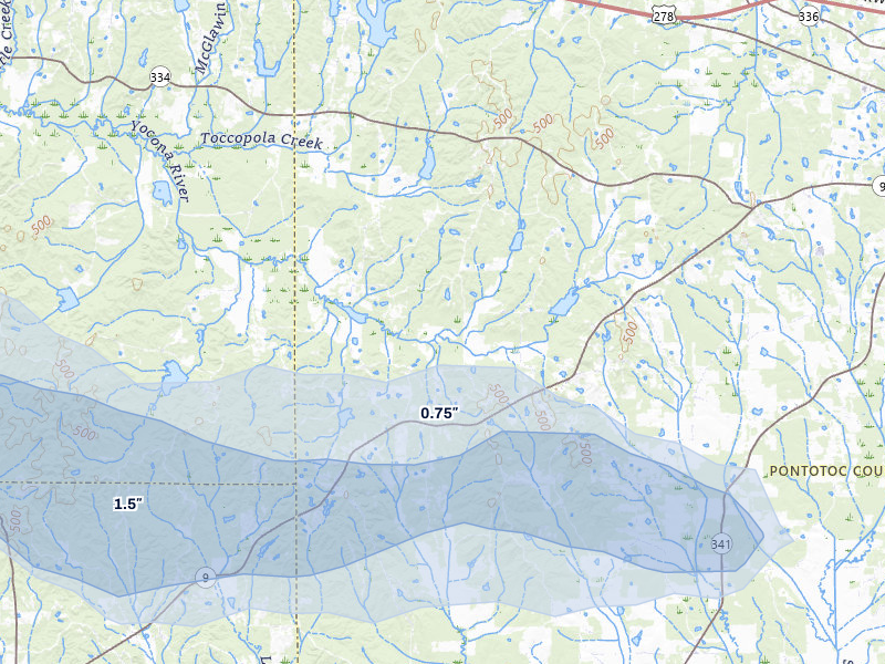 NEXRAD radar-signature map of the hail over Randolph, MS
