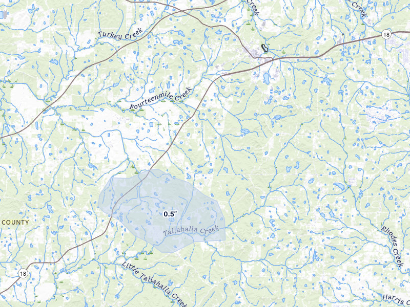 NEXRAD radar-signature map of the hail over Raymond, MS