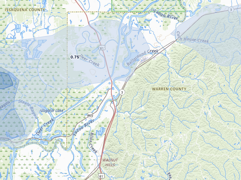 NEXRAD radar-signature map of the hail storm over Redwood, MS on Apr 28, 2026