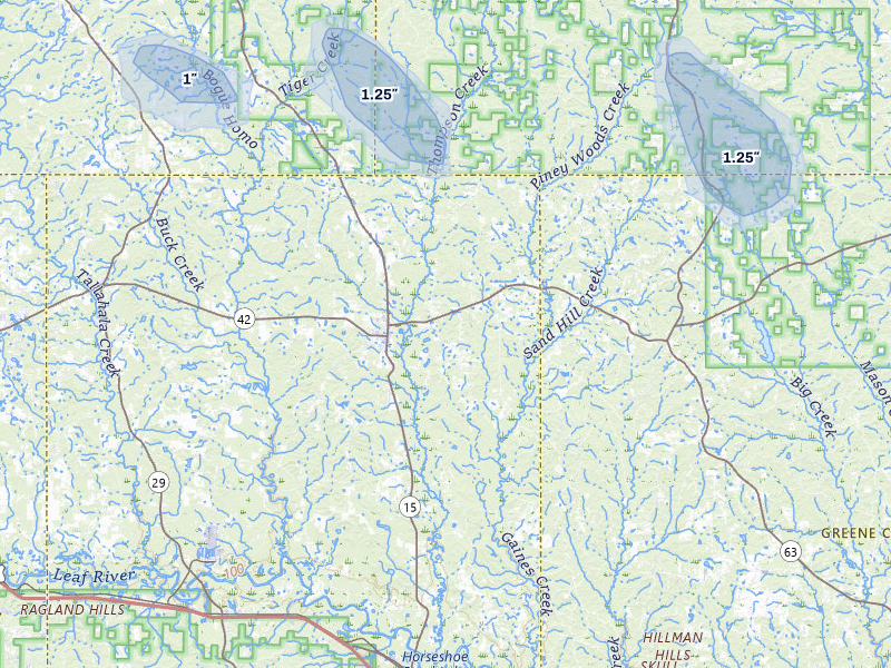NEXRAD radar-signature map of the hail storm over Richton, MS on Aug 8, 2026