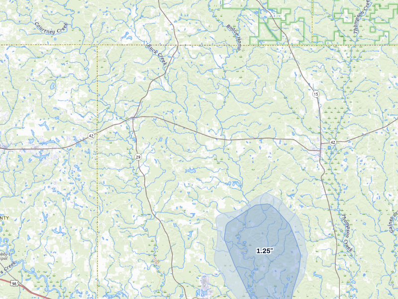 NEXRAD radar-signature map of the hail storm over Richton, MS on Aug 19, 2026