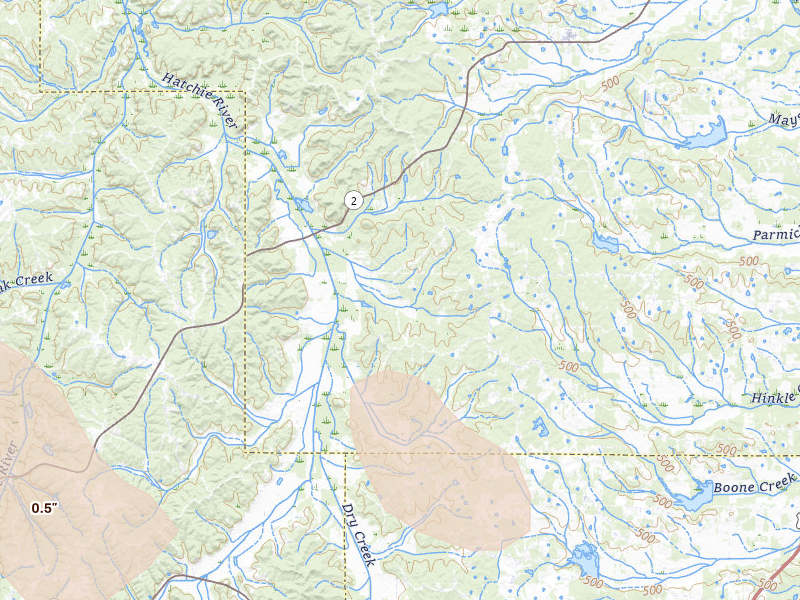Radar-estimated hail-size map of the storm over Rienzi, MS on Jun 1, 2026