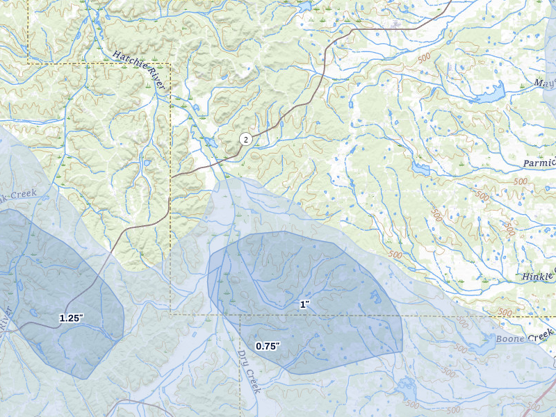 NEXRAD radar-signature map of the hail over Rienzi, MS