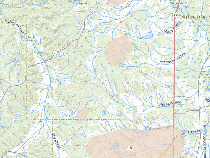 Radar-estimated hail-size map of the storm over Rienzi, MS on Aug 9, 2026
