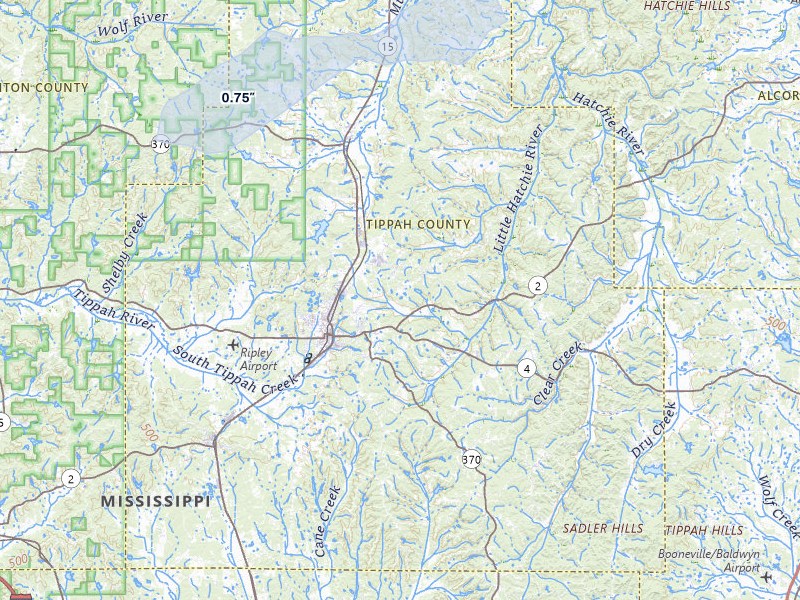 NEXRAD radar-signature map of the hail over Ripley, MS