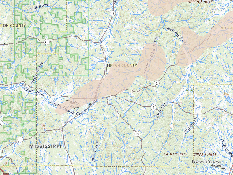 Radar-estimated hail-size map of the storm over Ripley, MS on Mar 15, 2026