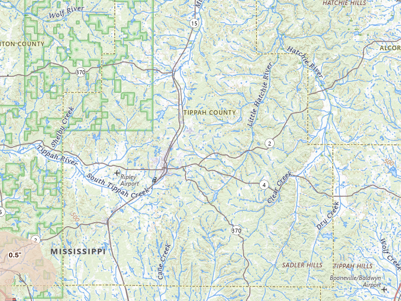 Radar-estimated hail-size map of the storm over Ripley, MS on Apr 27, 2026