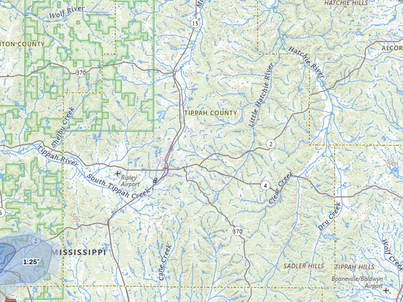 NEXRAD radar-signature map of the hail over Ripley, MS