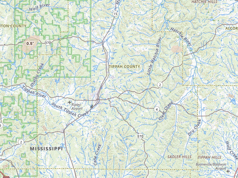 Radar-estimated hail-size map of the storm over Ripley, MS on May 23, 2026