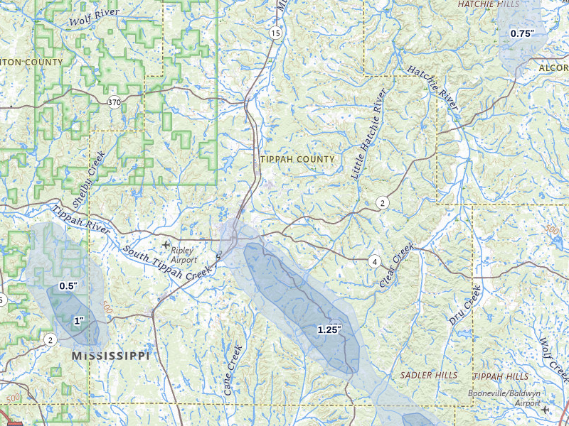 NEXRAD radar-signature map of the hail storm over Ripley, MS on Jul 3, 2026
