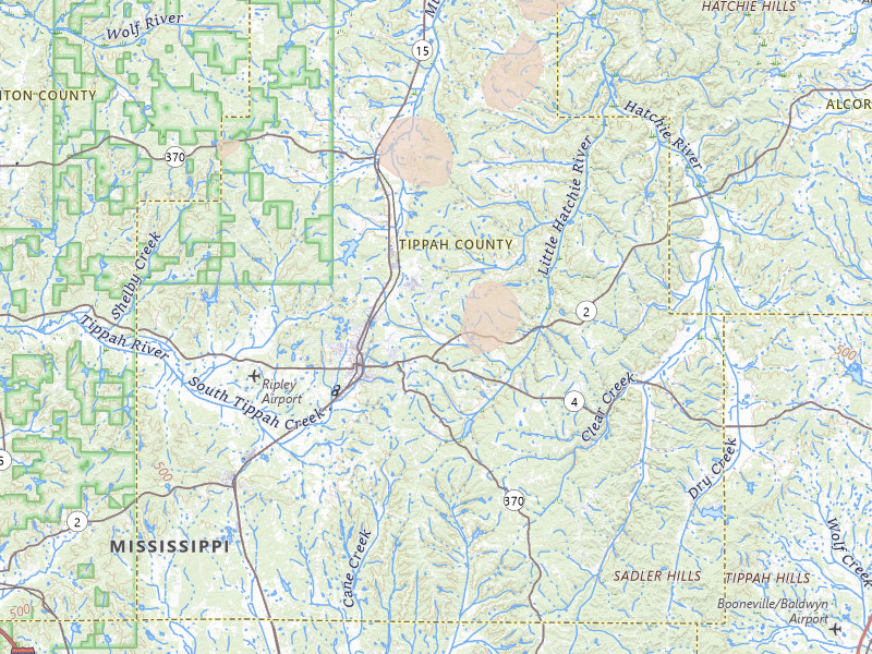Radar-estimated hail-size map of the storm over Ripley, MS on Jul 4, 2026