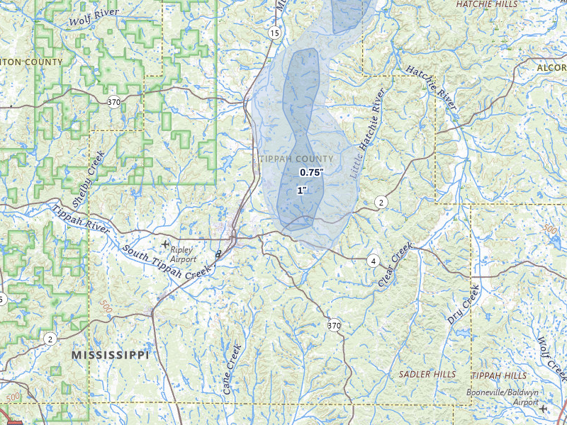NEXRAD radar-signature map of the hail over Ripley, MS