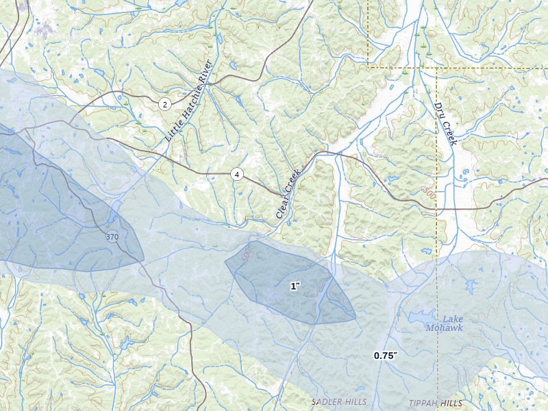 NEXRAD radar-signature map of the hail storm over Ripley, MS on Aug 17, 2026